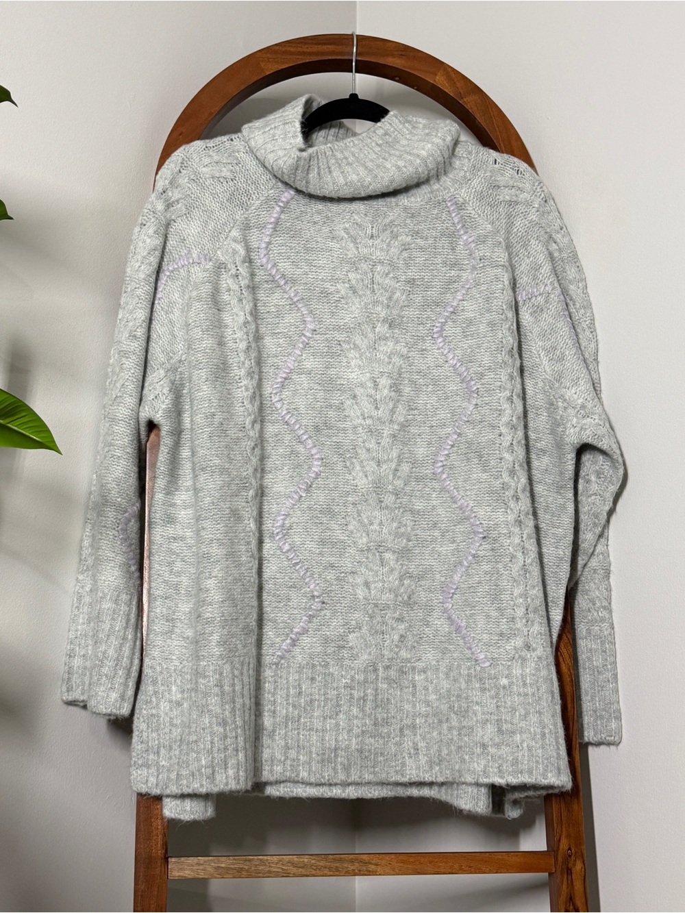 Mersea ONE SIZE Light Gray Purple Alpine Funnel Neck Knit Tunic Sweater